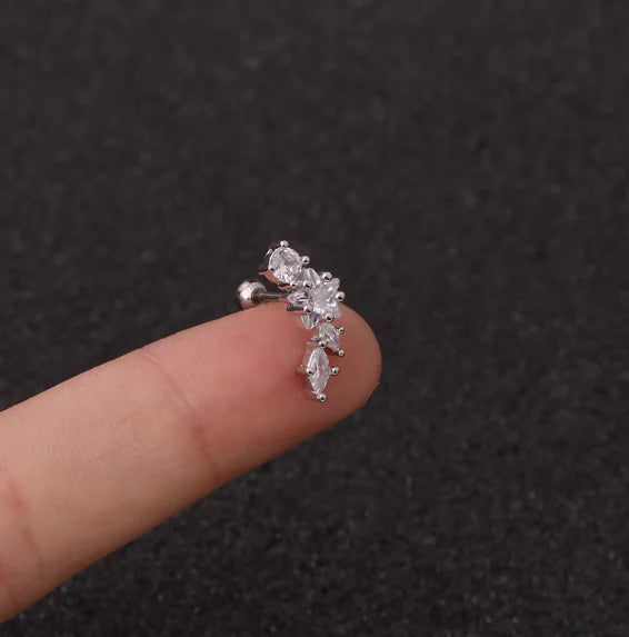 Stainless Steel Star Zirconia Screw Earrings (Pierced)