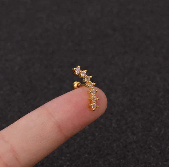 Stainless Steel Star Zirconia Screw Earrings (Pierced)