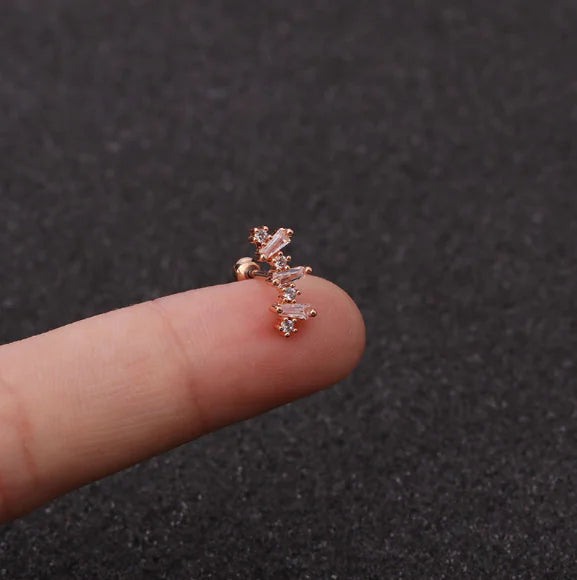 Stainless Steel Star Zirconia Screw Earrings (Pierced)