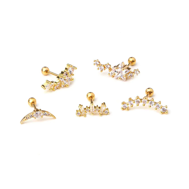 Stainless Steel Star Zirconia Screw Earrings (Pierced)